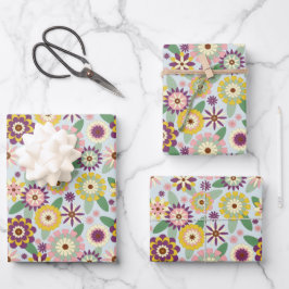 Retro Groovy Flowers Inpakpapier Vel