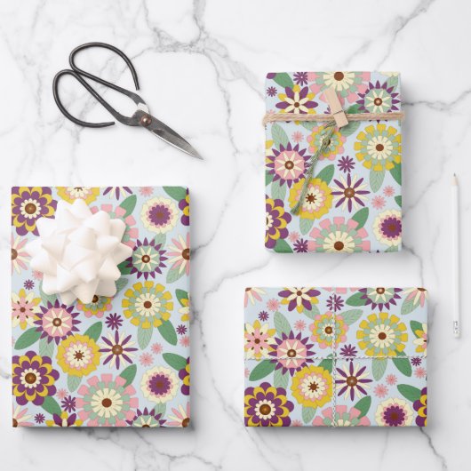 Retro Groovy Flowers Inpakpapier Vel (Voorkant)