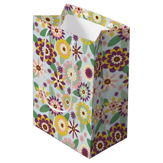 Retro Groovy Flowers Medium Cadeauzakje (Voorkant Gekanteld)