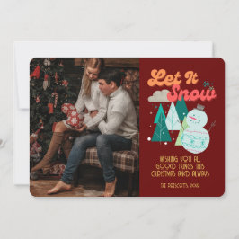 Retro Groovy Foto Kerstmis laat het sneeuwen Kaart