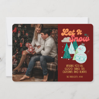 Retro Groovy Foto Kerstmis laat het sneeuwen Kaart