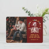 Retro Groovy Foto Merry Kerstskeleton Kaart (Staand voorkant)