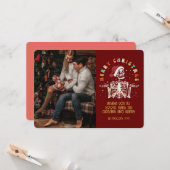 Retro Groovy Foto Merry Kerstskeleton Kaart (Voorkant / Achterkant in situ)