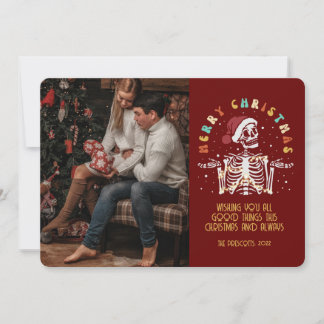 Retro Groovy Foto Merry Kerstskeleton Kaart