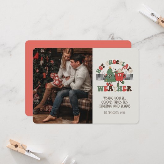 Retro Groovy-foto met kerst, warm chocoladeweer Kaart (Voorkant / Achterkant in situ)