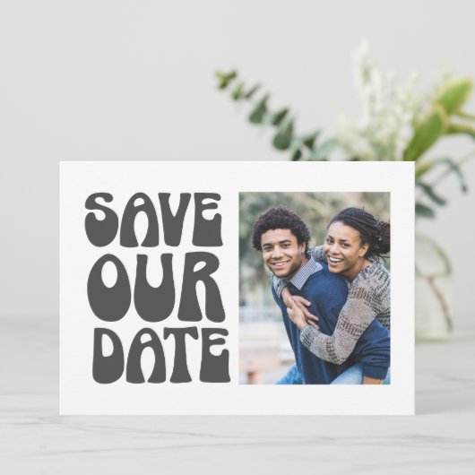 Retro Groovy Foto Save the Date Fun Vet (Staand voorkant)