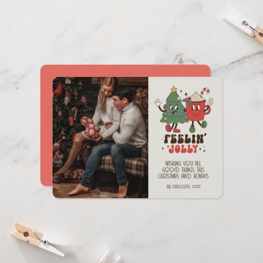 Retro Groovy-fotokerstkaarten Kaart (Voorkant / Achterkant in situ)