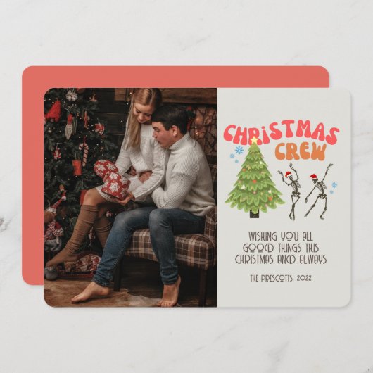 Retro Groovy-fotoserie met kerstcadeautjes Kaart (Voorkant / Achterkant)