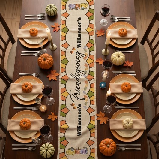 Retro Groovy Friendsgiving Tafel Runner Medium Tafelloper
