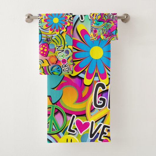 Retro Groovy FUN 60'er Jaren Zestiger Jaren Funky Bad Handdoek (Insitu)