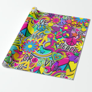 Retro Groovy FUN 60's 60's Love Birthday Party Cadeaupapier