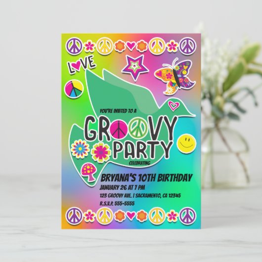 Retro Groovy FUN 60's 60's Love Birthday Party Kaart (Staand voorkant)