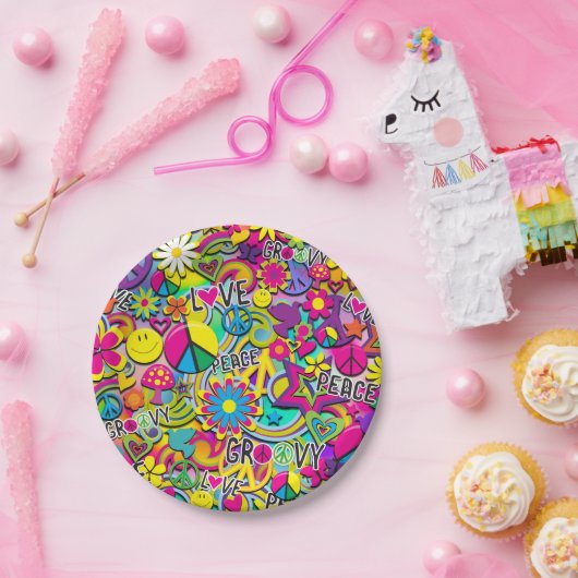 Retro Groovy FUN 60's 60's Love Birthday Party Papieren Bordje (Feest)