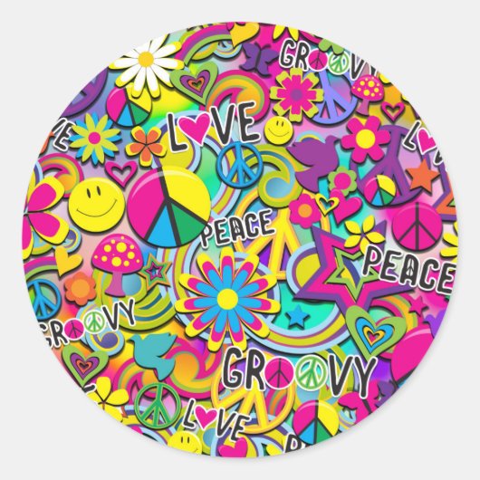 Retro Groovy FUN 60's 60's Love Birthday Party Ronde Sticker (Voorkant)