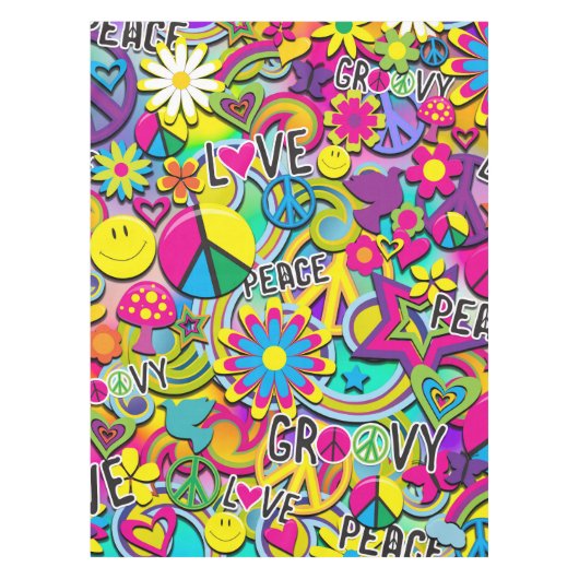 Retro Groovy FUN 60's 60's Love Birthday Party Tafelkleed (Voorkant)