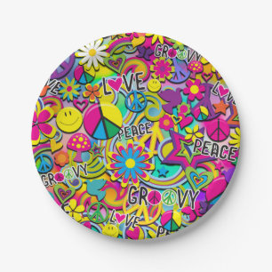 Retro Groovy FUN 60's Zestigjarige Verjaardagsfees Papieren Bordje
