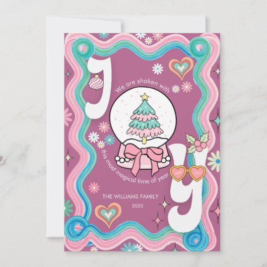 Retro Groovy Fun Pink JOY Kerstgroet (Voorkant)