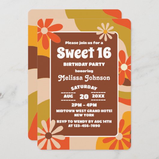 Retro Groovy Funky Kleurrijke Hippie Bloem Zoet 16 Kaart (Voorkant / Achterkant)