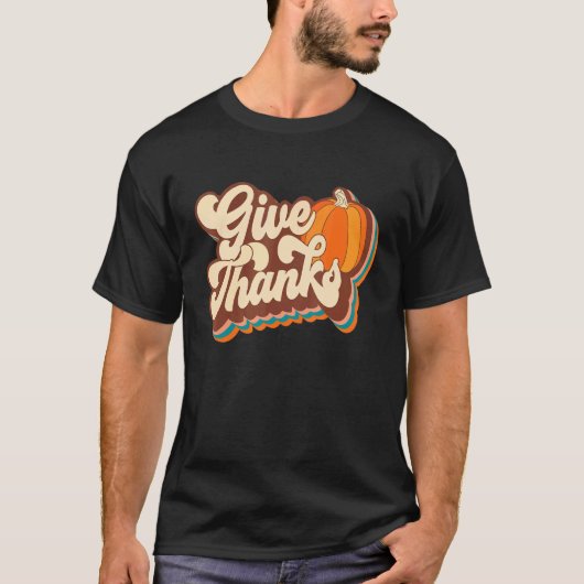 Retro Groovy geeft Bedankt Y'all Fun Fall Leaves d T-shirt (Voorkant)