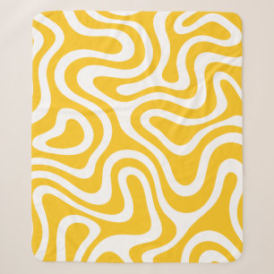 Retro Groovy Geel Zwart Golf Swirls Hoesje Sherpa Deken