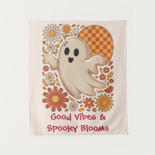 Retro Groovy Geest Cute Bloemige Halloween Bloemen Wandkleed