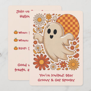 Retro Groovy Geest Lieve Bloemrijke Halloween Bloe Kaart
