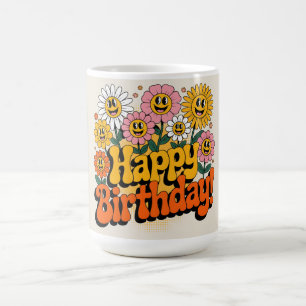 Retro Groovy Gefeliciteerd Bloem Ontwerp Koffiemok