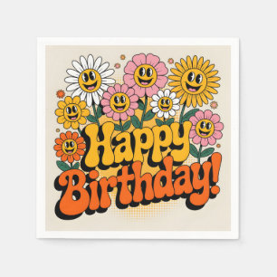 Retro Groovy Gefeliciteerd Bloem Ontwerp Servet