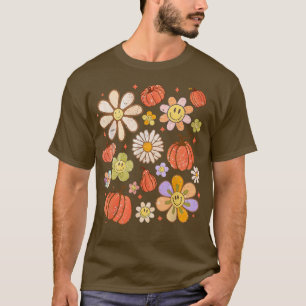Retro Groovy Gelukkige Herfst Pompoenen Bloemen Ge T-shirt