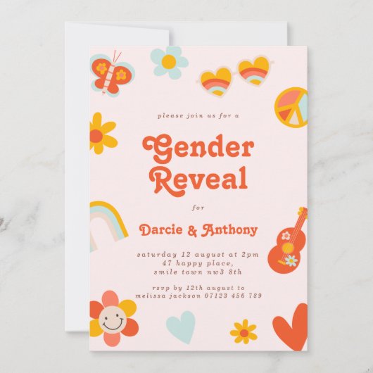 Retro Groovy Gender Reopenbaart Uitnodiging (Voorkant)