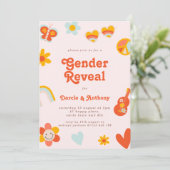 Retro Groovy Gender Reopenbaart Uitnodiging (Staand voorkant)