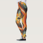 Retro Groovy Geometrische Oranje Bloemen Leggings (Links)