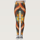 Retro Groovy Geometrische Oranje Bloemen Leggings (Voorkant)
