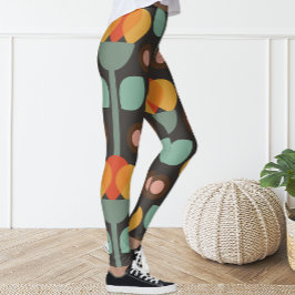 Retro Groovy Geometrische Oranje Bloemen Leggings