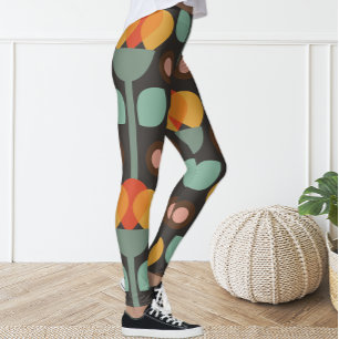 Retro Groovy Geometrische Oranje Bloemen Leggings