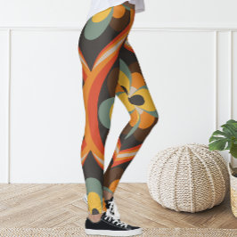 Retro Groovy Geometrische Oranje Bloemen Leggings