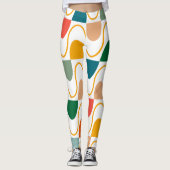 Retro Groovy Geometrische Oranje Leuke Leggings (Voorkant)