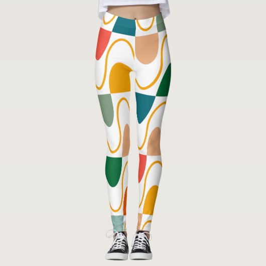 Retro Groovy Geometrische Oranje Leuke Leggings (Voorkant)