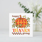 Retro Groovy geruite pompoen Daisy Thanksgiving Kaart (Staand voorkant)