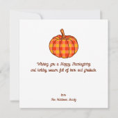 Retro Groovy geruite pompoen Daisy Thanksgiving Kaart (Achterkant)