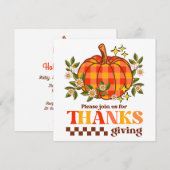 Retro Groovy geruite pompoen Daisy Thanksgiving Kaart (Voorkant / Achterkant)