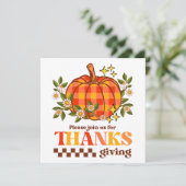 Retro Groovy geruite pompoen Daisy Thanksgiving Kaart (Staand voorkant)