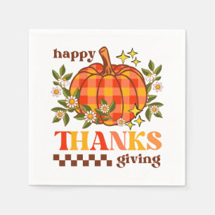 Retro Groovy geruite pompoen Daisy Thanksgiving Servet