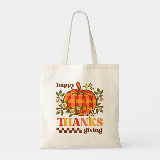 Retro Groovy geruite pompoen Daisy Thanksgiving Tote Bag (Achterkant)