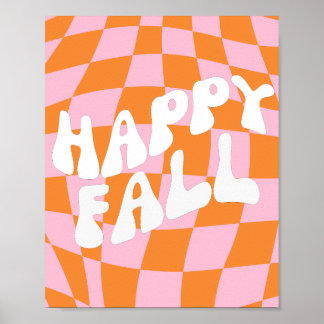 Retro Groovy Geruite Roze En Oranje Herfst Muur Poster