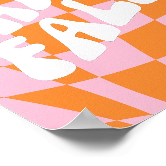 Retro Groovy geruite roze en Oranje Herfst Poster (Hoek)