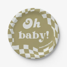 Retro Groovy Geruite Saliegroene Oh Baby Papier 