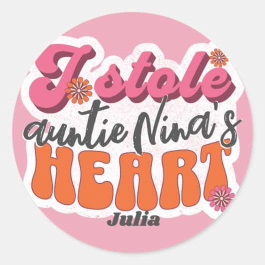Retro Groovy Gestolen Hart Pasgeboren Baby Meisje Ronde Sticker (Voorkant)