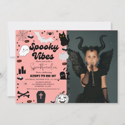 Retro groovy Ghost Halloween Spooky vibes Verjaard Kaart (Voorkant)