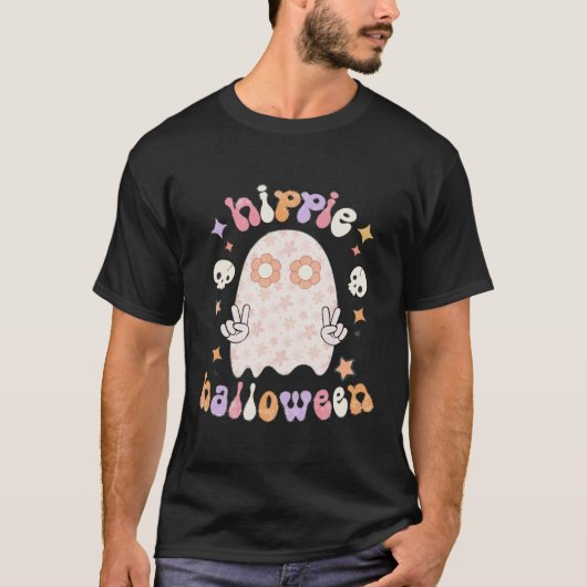 Retro Groovy Ghost Hippie Halloween T-Shirt (Voorkant)